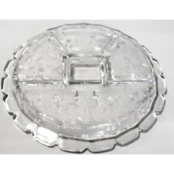 Indiana Glass Divided Plate Serving Platter Coi Fish Fleur de Lis 5Way Clear Vtg - Picture 6 of 8